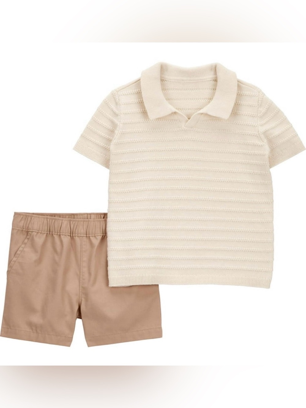 Carter's Cream Set: Knit Polo Top (3T) with 2 Pairs of Tan Shorts (2T)